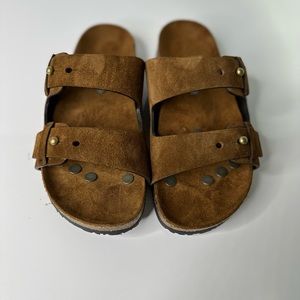 SAINT LAURENT Jimmy Stud Suede flat sandal Size 37